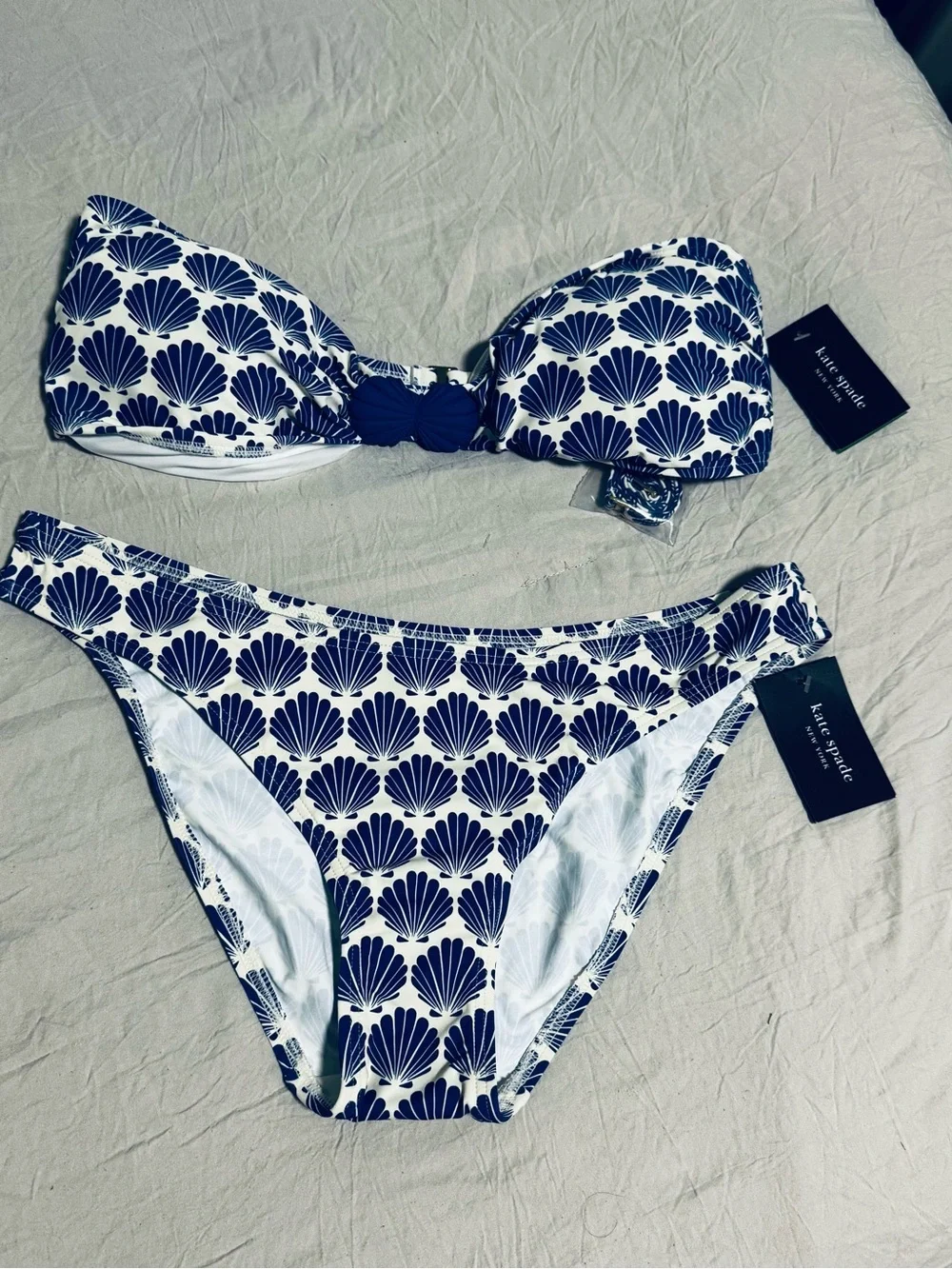 kate spade Navy and White Shell-Print Bandeau Bikini